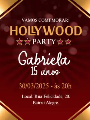 Convite de Aniversário Hollywood Estilo Cinema para Editar Online