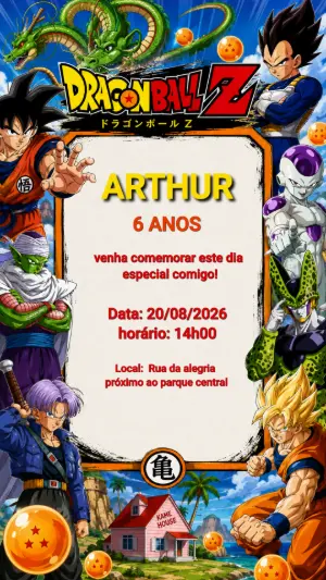 Convite de Aniversário Dragon Ball Z Editável para Menino