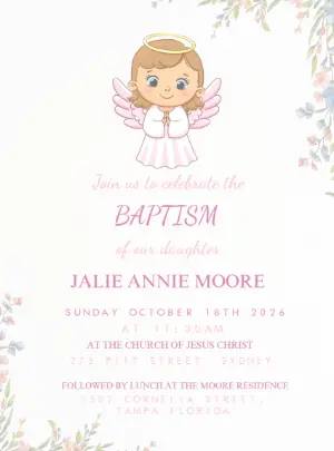 Girl's Baptism Invitation with Angel to Edit Online