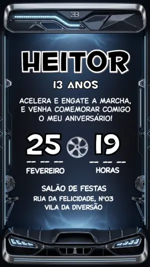 Convite de Aniversário Carro de Luxo Futurista Editável