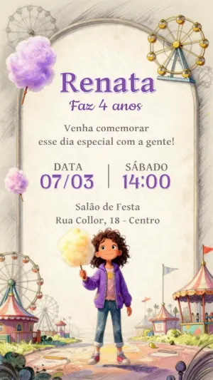 Convite Aniversário Infantil Parque de Diversões Editável