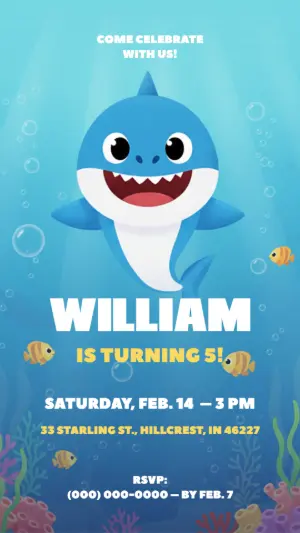 Editable Baby Shark Birthday Invitation Digital Template