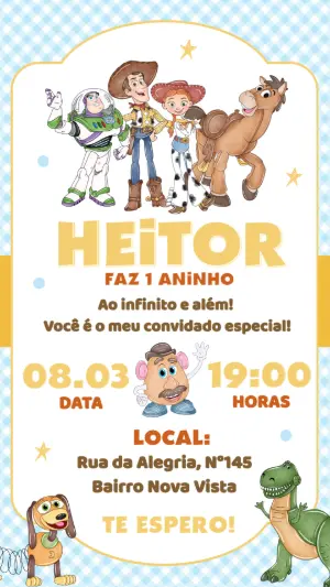 Convite de Aniversário Toy Story Ilustrado para Editar