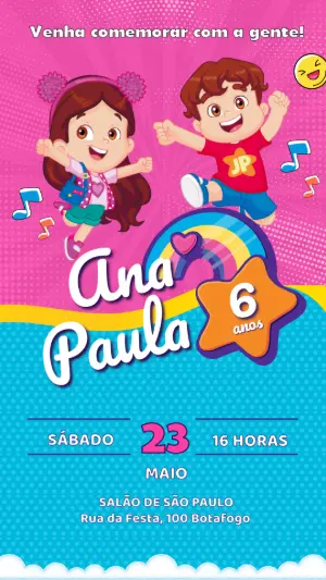 Convite Aniversário Maria Clara e JP para Editar Online