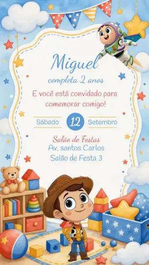 Convite Animado Toy Story: Vídeo Editável para Aniversário
