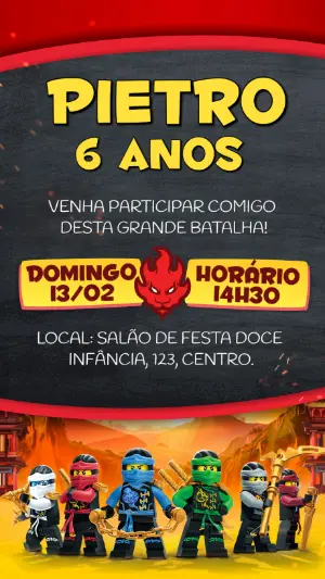Convite Digital Aniversário Ninjago Heróis para Editar