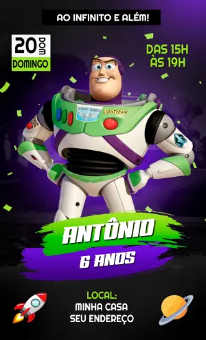 Convite Digital Aniversário Buzz Lightyear Modelo Editável