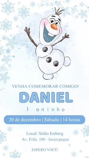 Convite de Aniversário Infantil Olaf Frozen Editável