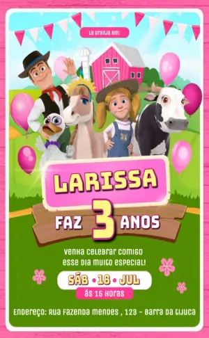 Convite Aniversário Fazenda do Zenon Rosa para Editar Online