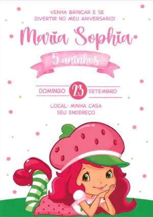 Convite de Aniversário da Moranguinho para Editar Online