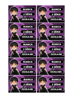 Etiqueta Escolar Wandinha Addams para Editar Online