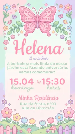 Convite de Aniversário Jardim das Borboletas Rosa Editável