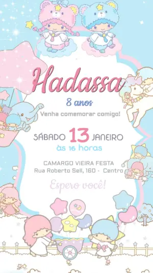 Convite Aniversário Gêmeos Estrelas Fofo para Editar