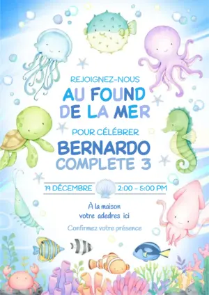 Invitation anniversaire fond marin - Modèle digital à modifier