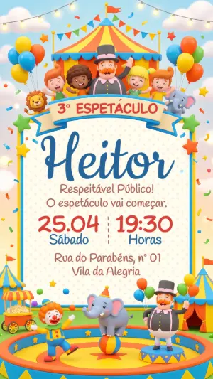 Convite de Aniversário Circo Mundo Bita para Editar