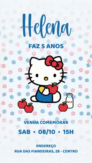 Convite de Aniversário Hello Kitty Fofo para Editar Online