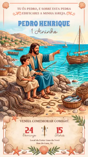 Convite de Aniversário Infantil Jesus e Pedro Modelo Editável