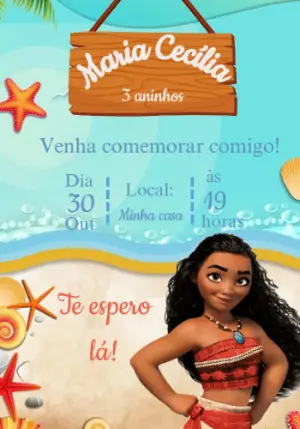 Convite de Aniversário Moana para Editar e Imprimir