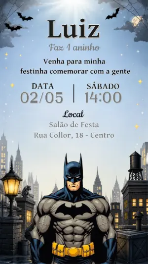 Convite Digital Batman: Modelo Editável para Festa Infantil