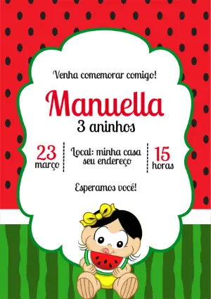 Convite de Aniversário Magali Baby Melancia para Editar