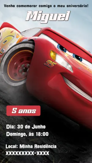 Convite de Aniversário Carros Disney para Editar Online