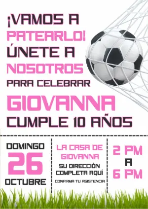 Invitación de Cumpleaños Fútbol Femenino Rosa para Editar