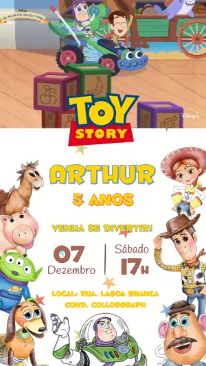 Convite Animado Toy Story para Aniversário Infantil Editável