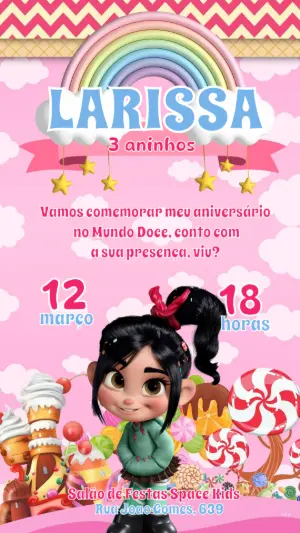 Convite de Aniversário Vanellope Detona Ralph para Editar Online
