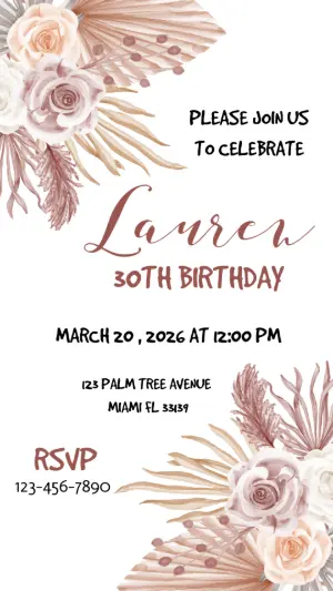 Editable Boho Floral Birthday Invitation Template