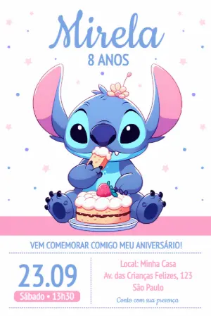 Invitación de cumpleaños Stitch – Estático – Érika Souza Studio