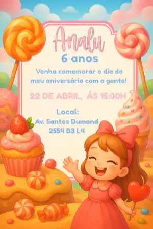 Convite de Aniversário Mundo dos Doces para Editar Online