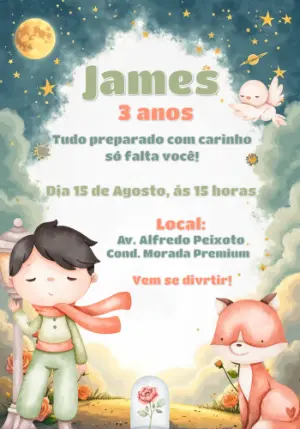 Convite Aniversário Pequeno Príncipe Aquarela para Editar