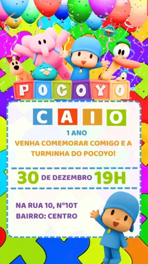 Convite Digital Infantil Pocoyo e Turma Editável