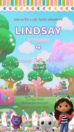 Animated Gabby's Dollhouse Birthday Video Invitation to Edit