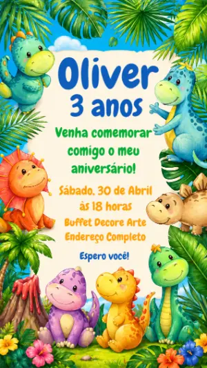 Invitación de cumpleaños Dinosaurio – Estático – Decore Arte
