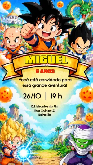 Convite de Aniversário Dragon Ball Z com Goku para Editar