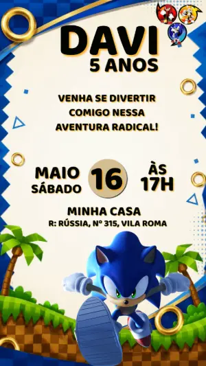 Convite de Aniversário do Sonic: Modelo Digital para Editar Online