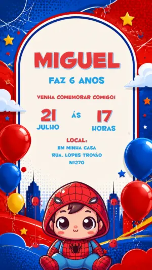 Convite de Aniversário Homem-Aranha Fofo para Editar