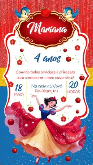 Convite Aniversário Branca de Neve para Editar Online