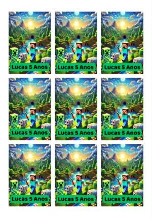 Tag Aniversário Minecraft com Personagens para Editar Online