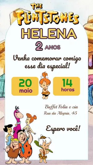 Convite Animado Aniversário Flintstones para Editar Online