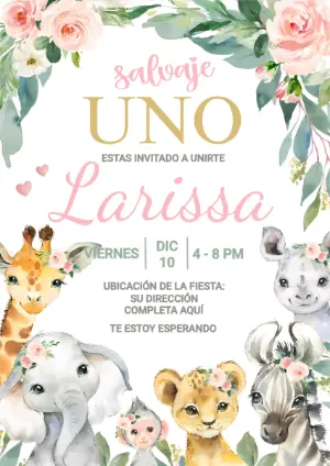 Invitación de Cumpleaños Salvaje Uno con Animalitos para Editar