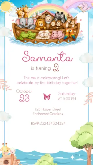 Noah's Ark Birthday Invitation Editable Template