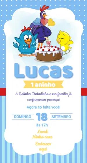 Convite de Aniversário Galinha Pintadinha Azul para Editar