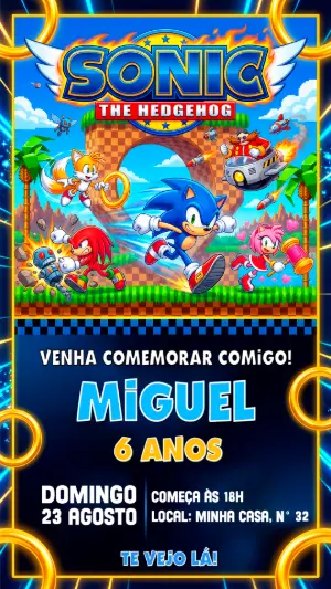 Convite de Aniversário Sonic: Modelo Digital Editável