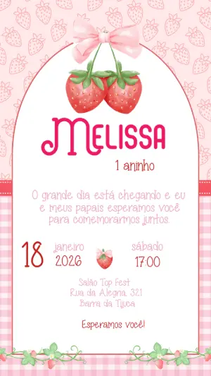 Convite de Aniversário Moranguinho Baby Editável para Menina