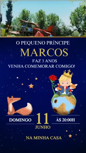 Convite Animado Aniversário Pequeno Príncipe para Editar Online