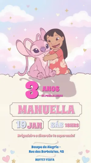 Invitación de cumpleaños Stitch – Estático – Convites Digitais Exclusivos