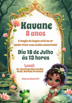 Convite Aniversário Princesa e o Sapo para Editar Online