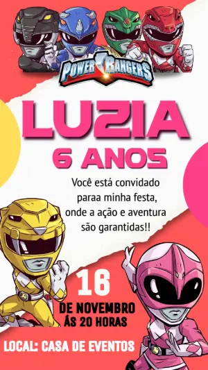 Convite de Aniversário Power Rangers Editável e Colorido